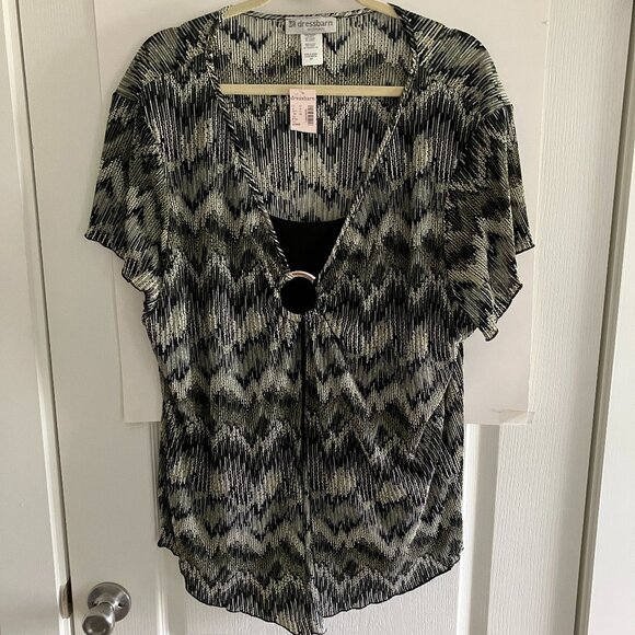 Dressbarn Women's Top Blouse Size 3XL Plus Size Black, Gray & White Multi-Color. - Picture 1 of 13